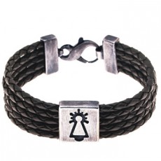 PULSERA VIRGEN CUERO NEGRO