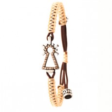 PULSERA DE LA VIRGEN NYLON CON BRILLANTES CO&Ntilde;AC BEIGE