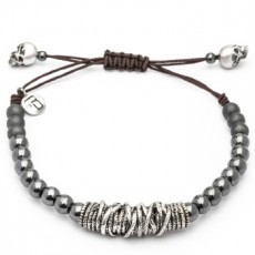 PULSERA RAIVE MACRAME CALAVERA PLATA Y HEMATITE