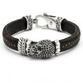 PULSERA CUERO CALAVERA NEGRA