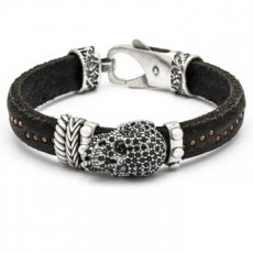 PULSERA CUERO CALAVERA NEGRA